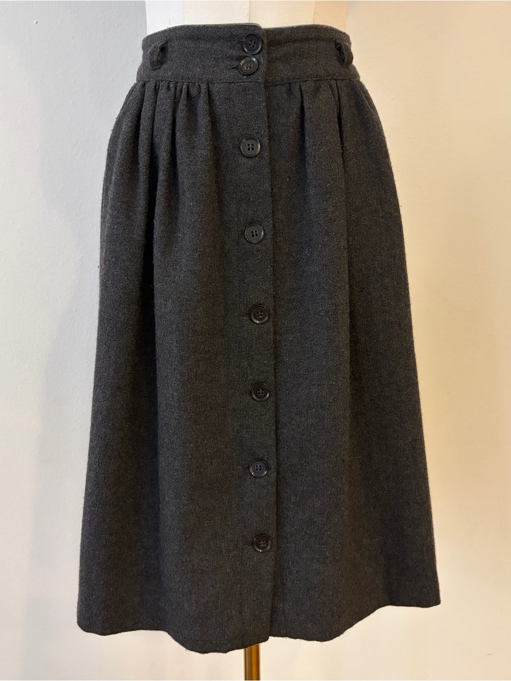 Forever 21 Wool Blend Button Up Midi Skirt Dark Grey Charcoal Pockets Size 8